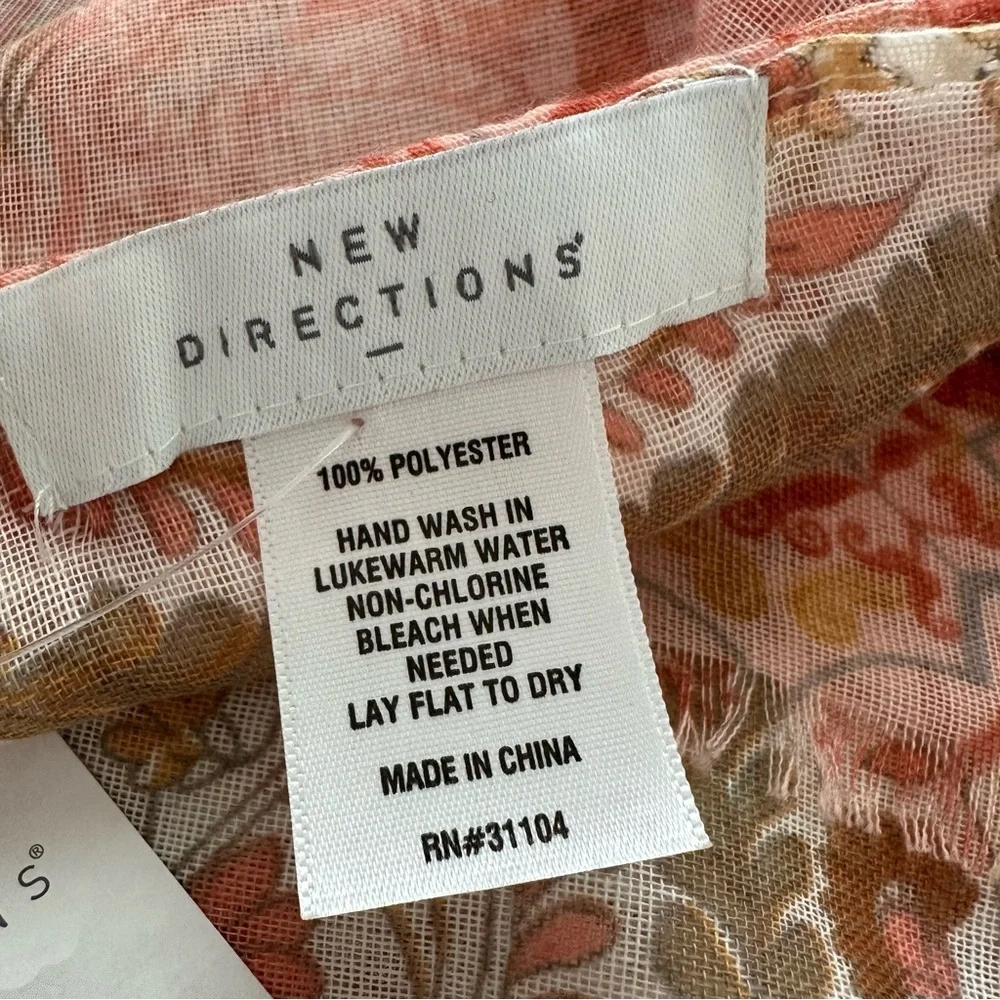 NWT New‎ Directions Lightweight Peach Multi Pattern Spring Scarf Cottagecore New